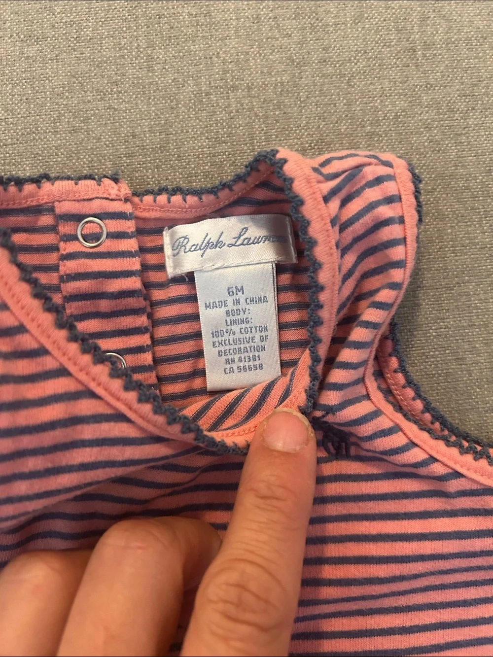 Ralph Lauren Coral Pink & Navy Striped Sleeveless Baby Dress